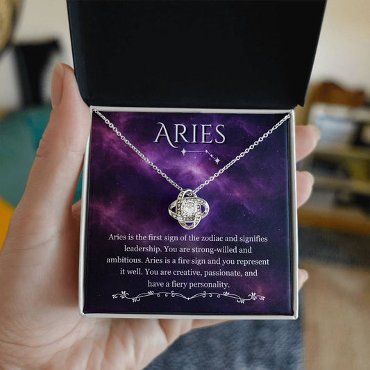Aries- Zodiac Pendant Necklace - Love Knot Necklace
