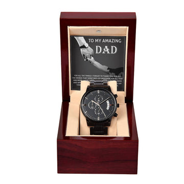 Gift For Amazing Dad, Black Chronograph Watch  with message card, Birthday gift, gift for dad, Father's Day Gift