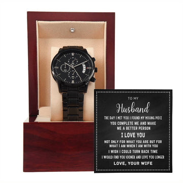 To My Husband - Black Chronograph Watch with Message Card