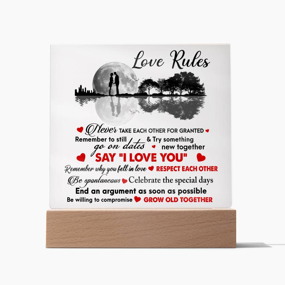 Love Rules- Acrylic Square Plaque