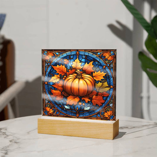 Stained Glass Pumpkin- Acrylic Square Plaque for Home Decor