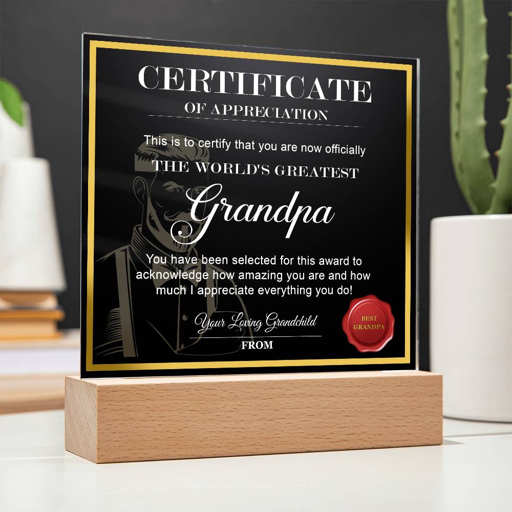 Printed Square Acrylic Plaque  Gift For Grandpa, Gift for Grandfather, Birthday Gift