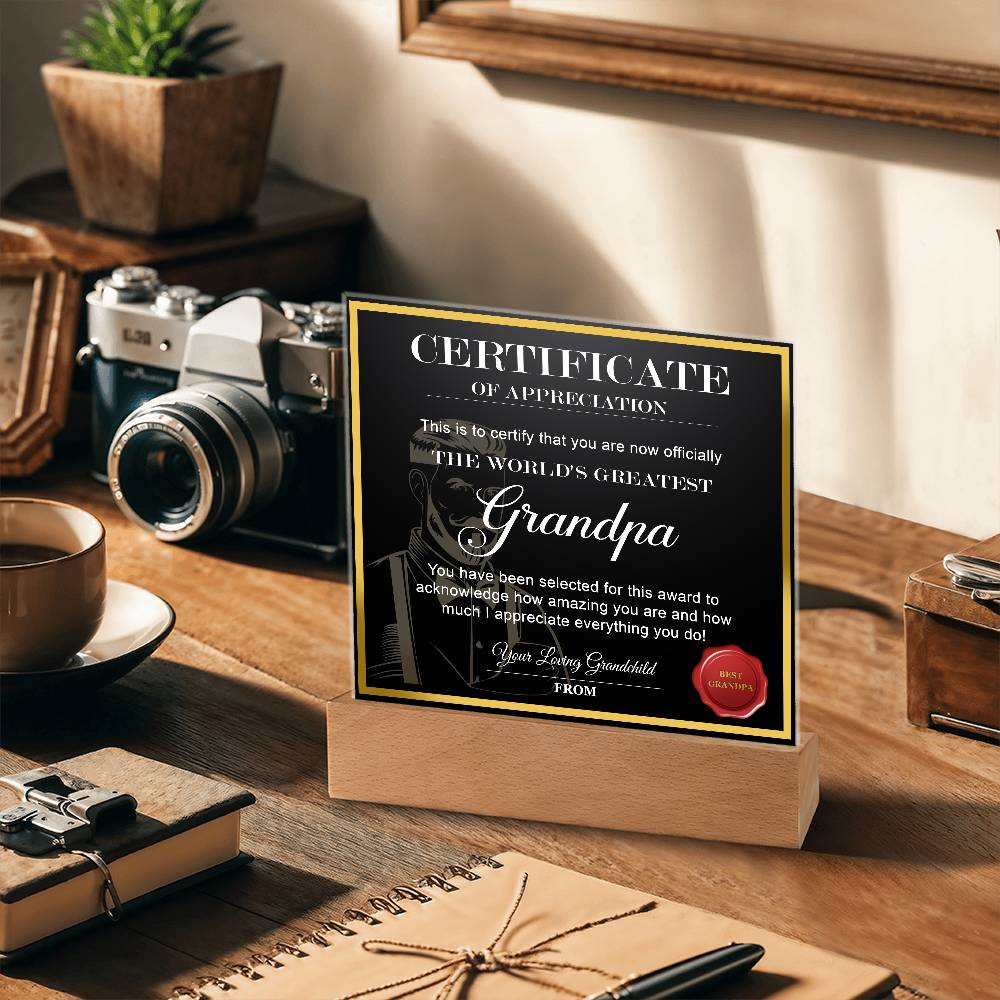 Printed Square Acrylic Plaque  Gift For Grandpa, Gift for Grandfather, Birthday Gift