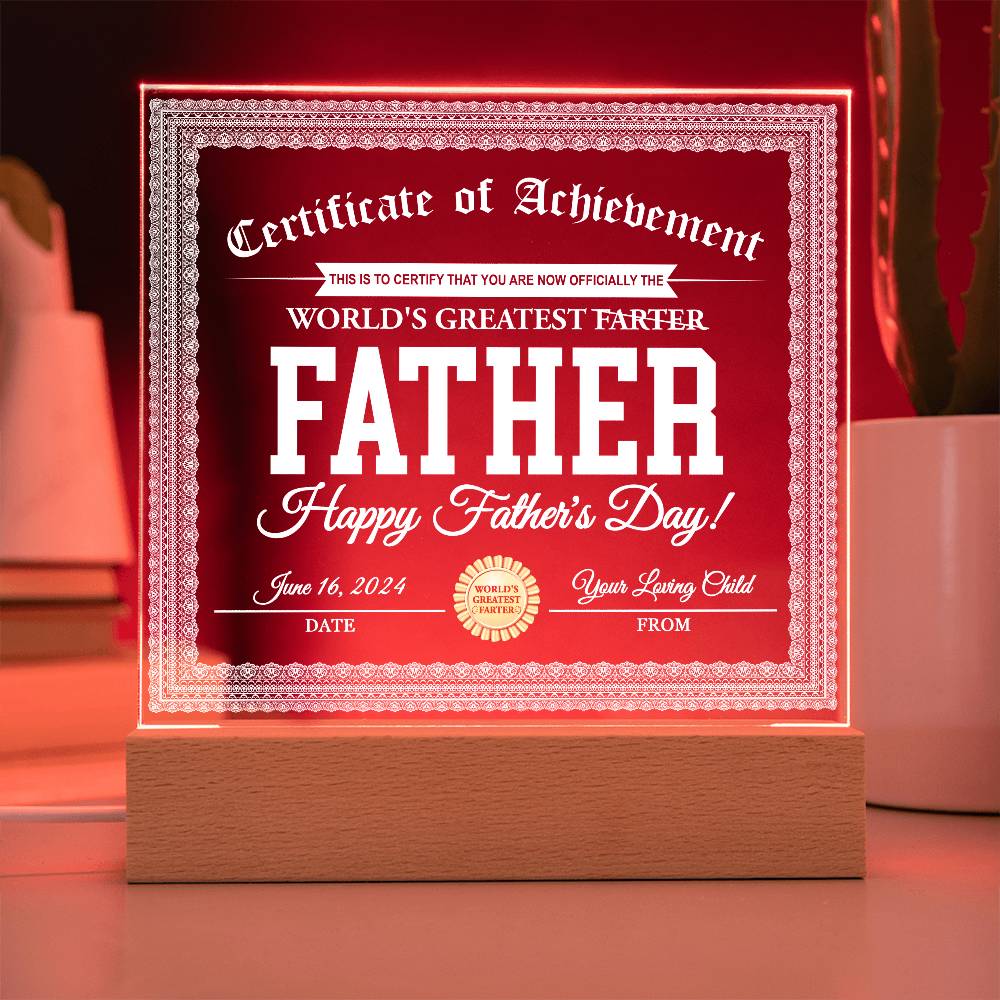 Printed Square Acrylic Plaque Gift for Father, Gift for Dad, Father's Day Gift