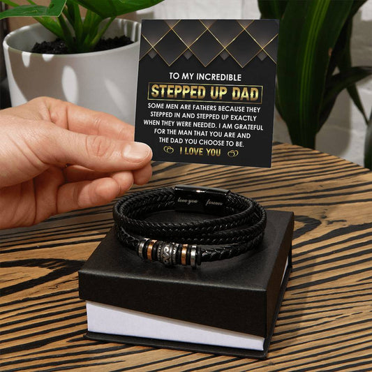 Black Leather Bracelet  Gift For Step Dad, Birthday Gift