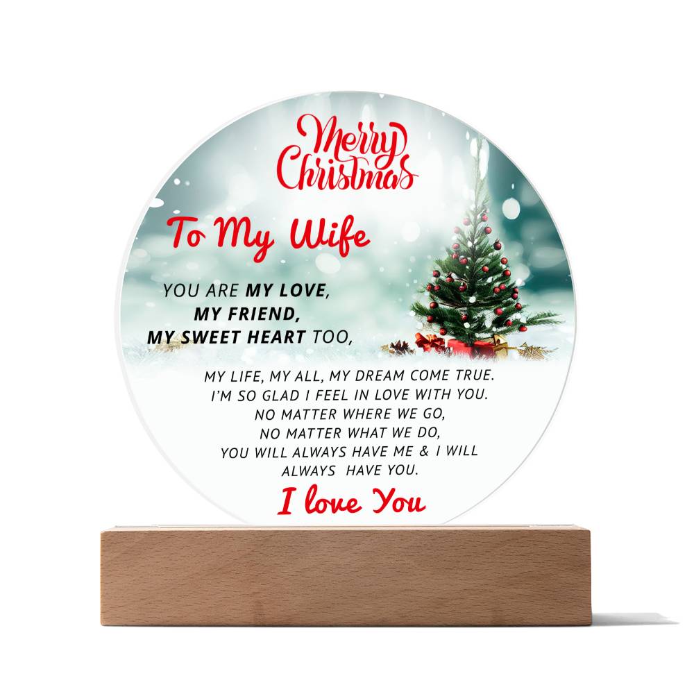 Merry Christmas To My Wife- Christmas Gift for WIfe- Acrylic Circle Plaque