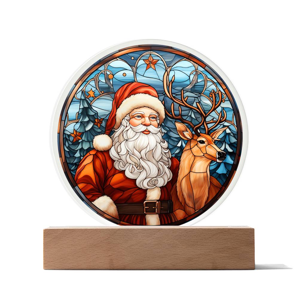 Santa and Reindeer- Acrylic Circle Plaque