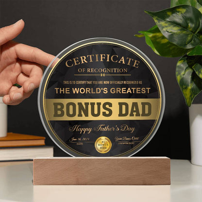 Circle Acrylic Plaque, Gift for Bonus Dad, Gift For Bonus Father