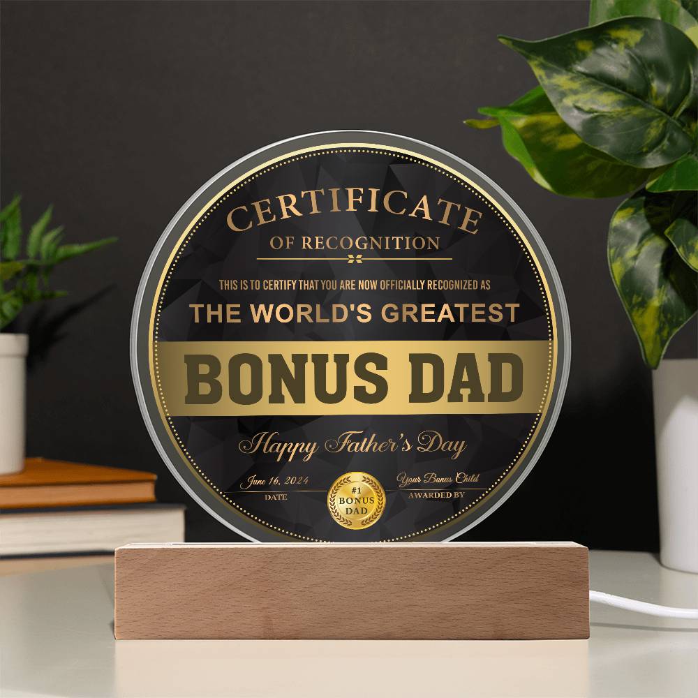 Circle Acrylic Plaque, Gift for Bonus Dad, Gift For Bonus Father