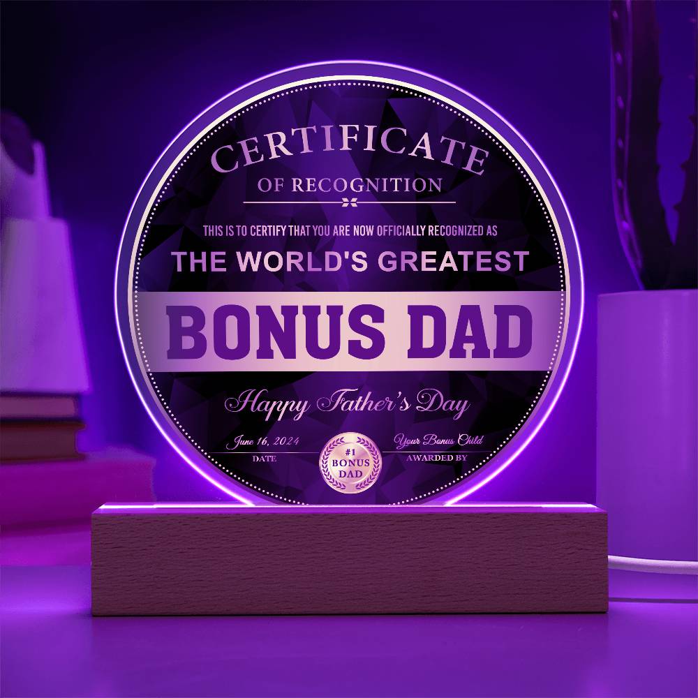 Circle Acrylic Plaque, Gift for Bonus Dad, Gift For Bonus Father