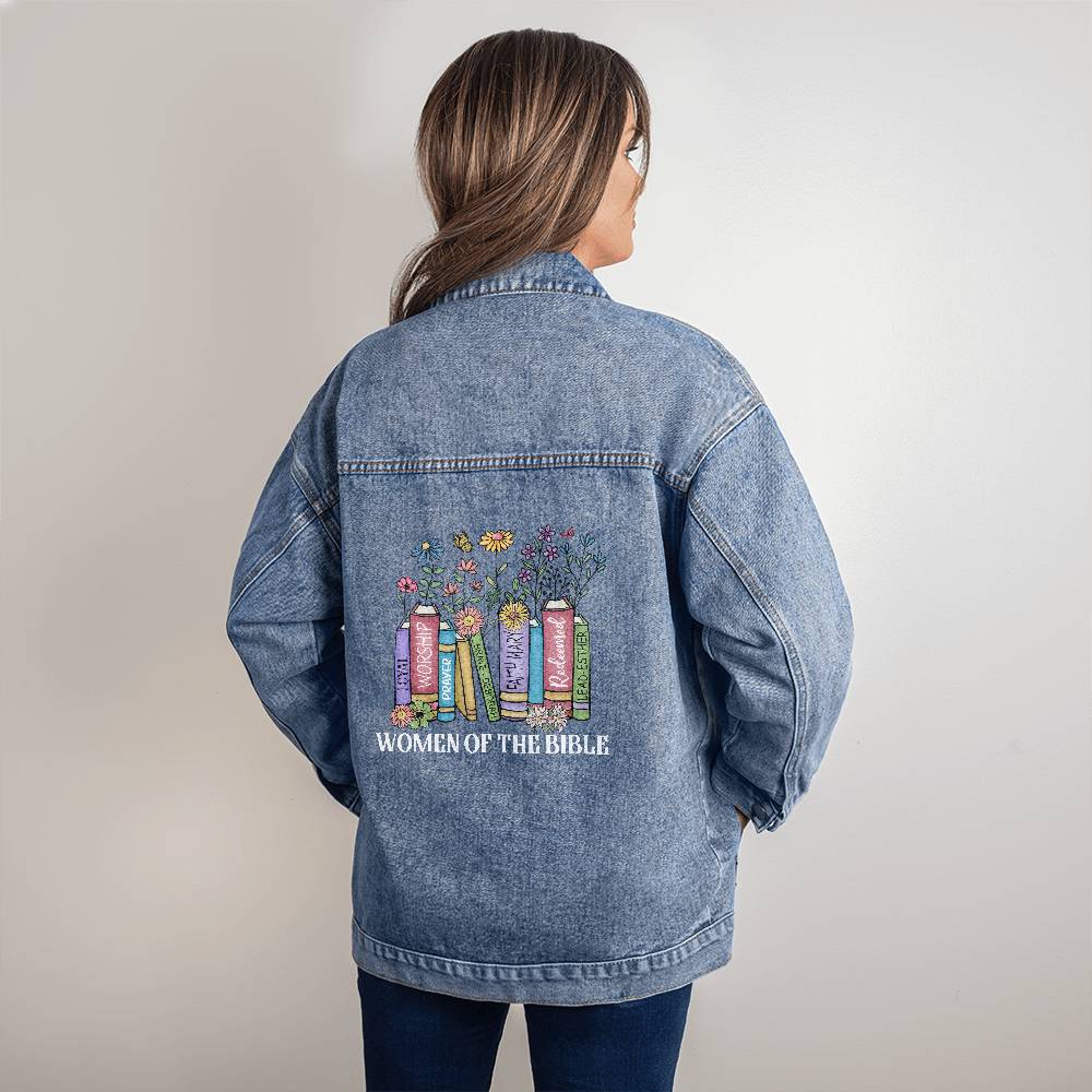 Oversized Women Denim Jacket with Book Lovers Design, Gift for mom, gift for soulmate, gift for daughter, gift for bestfriend
