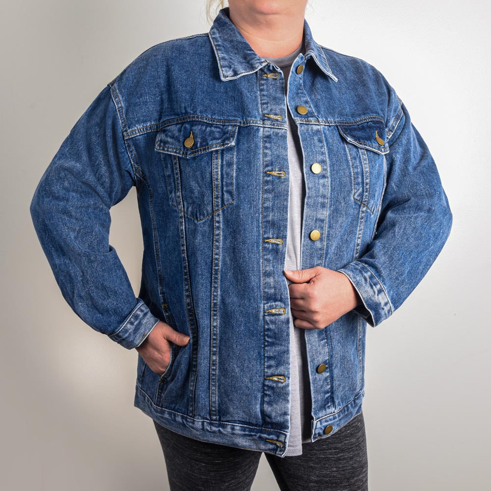 Oversized Women Denim Jacket with Book Lovers Design, Gift for mom, gift for soulmate, gift for daughter, gift for bestfriend