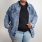 Oversized Women Denim Jacket with Book Lovers Design, Gift for mom, gift for soulmate, gift for daughter, gift for bestfriend